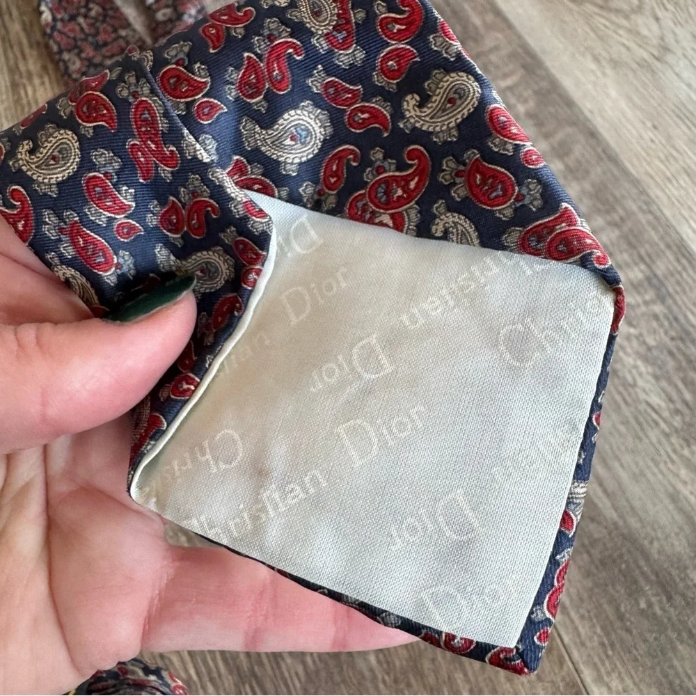 Vintage Christian Dior Paisley Navy and Red Silk Tie